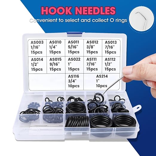 Scuba O Ring Kit 170 Pcs, FKM90 Scuba Diving O Rings with 2 Stainless Steel O-Ring Pick Set for Accurate Selection, Removal and Replacement for Dive Hose Diving Tank Scuba Gear