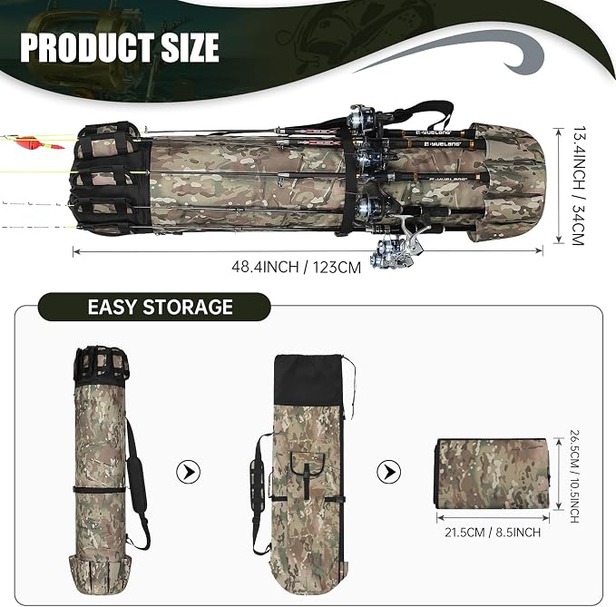 Fishing Pole Bag Rod Case, Folding Fishing Pole Bag Fishing Gear