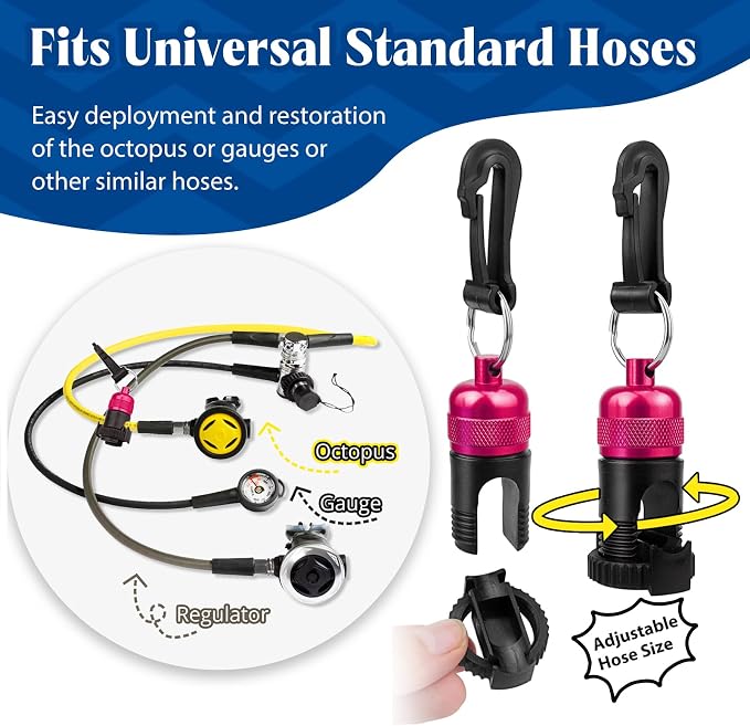 2PACK Scuba Regulator Hose Holder, Magnetic Adjustable Octopus Holder Octo Tank Retainer with Clip, Installs to Your BCD Easily!
