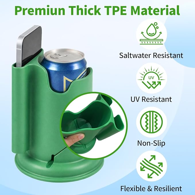 Premium 2-in-1 Paddle Board Cup Holder, Non-Slip Kayak Drink and Phone Holder with Secure Lock System, Universal Cup Holder for SUP, Boat, Surfboard, Canoes, Paddleboard Accessories (Green)