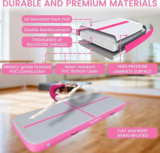 Inflatable Gymnastics Mat 6.6ft/10ft Air Tumble Track Training Mat 4/8 inches Thick Tumbling mat with Electric Pump for Home Use/Tumble/Gym/Training/Cheerleading/Water/Yoga