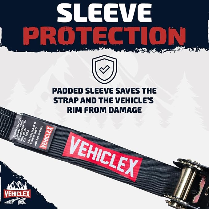 Vehiclex Lasso Wheel Tie Down Straps with Flat Hooks – 4 Pack 2" x 10' Ratchet Straps, 11023 lbs Break Strength for Car Haulers & Trailers