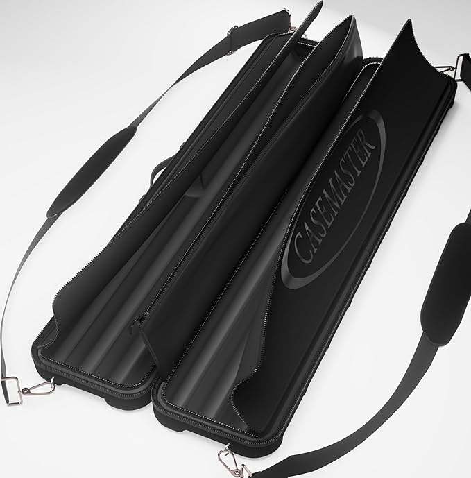 Casemaster Parallax 4x4 Billiard Cue Case, Holds 4 Butts and 4 Shafts, Foam-Padded Interior, 600D Oxford Fabric, Backpack Straps, Black