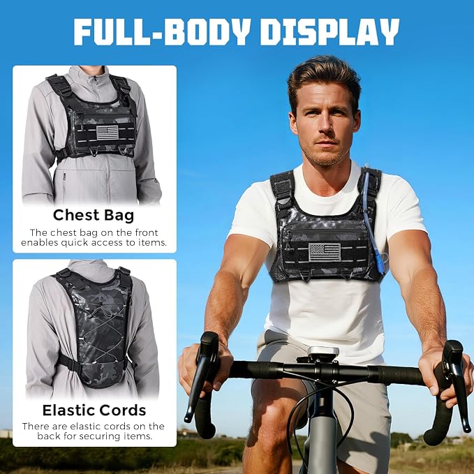 Running Hydration Vest with 2L Water Bladder， Lightweight Adjustable Hydration EDC Chest Pack for Men and Women, Water Backpack for Hiking, Cycling