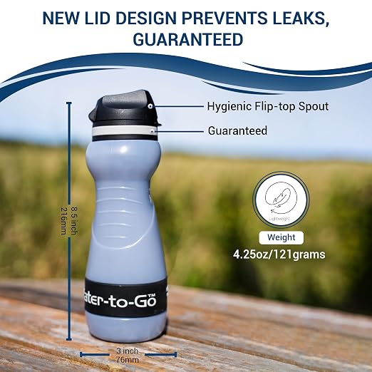 Water Filter Bottle for Hiking Bundle with 2 Extra Filters - 18.5oz/55cl Compact Outdoor Water Purifier for Backpacking - Eco-Friendly Bioplastic, Leakproof, Small Size