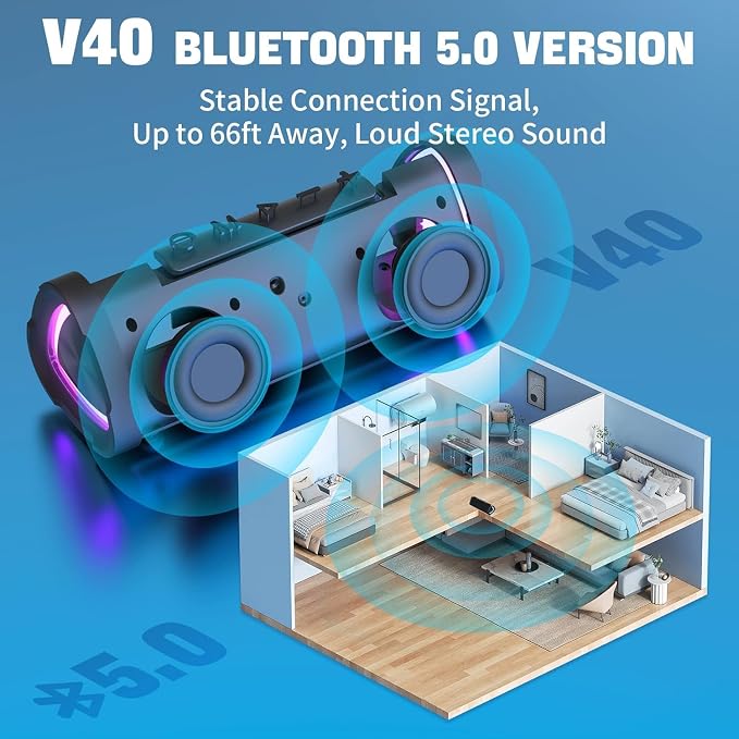 Vanzon V40 Portable Bluetooth Speaker, IPX7 Waterproof Wireless Speaker with Bluetooth 5.0, TWS Pairing and RGB Lights Outdoor Speaker