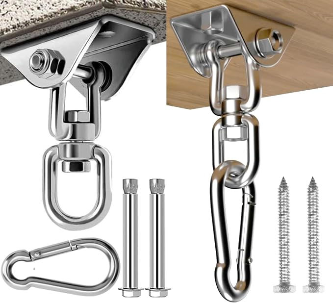 Swing Hanger for Wooden & Concrete Swing Set, 2000LB Capacity Hammock Hanger 360°Rotate Stainless Steel Swing Hammock Hanging Kit Hardware, Heavy Duty Swing Brackets for Porch Playground Yoga-2 Packs