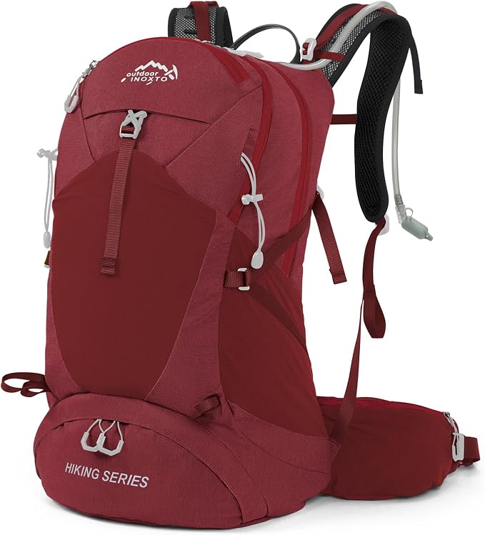 IX INOXTO Hiking Backpack, 26L/40L Waterproof Hiking Daypack with 3L Water Bladder and Rain Cover, Lightweight Travel Camping Backpack for Men Women (Red)