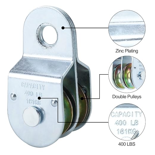 Fixed Double Pulleys, Double Groove Cable Fixed Pulley Block, Double Pulley Block Wheel, Double Pulley Roller, Loading 400 LBS Each, Iron with Zinc Plated (6)