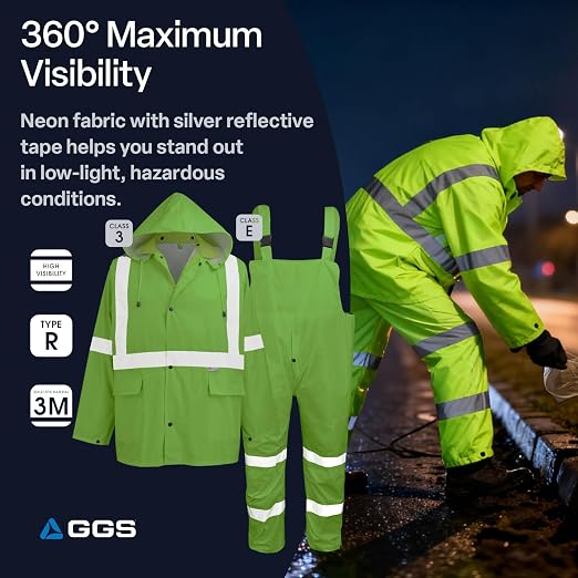 Global Glove Unisex-Adult Standard Reflective Rainwear, Hi-Vis Yellow, Size Small