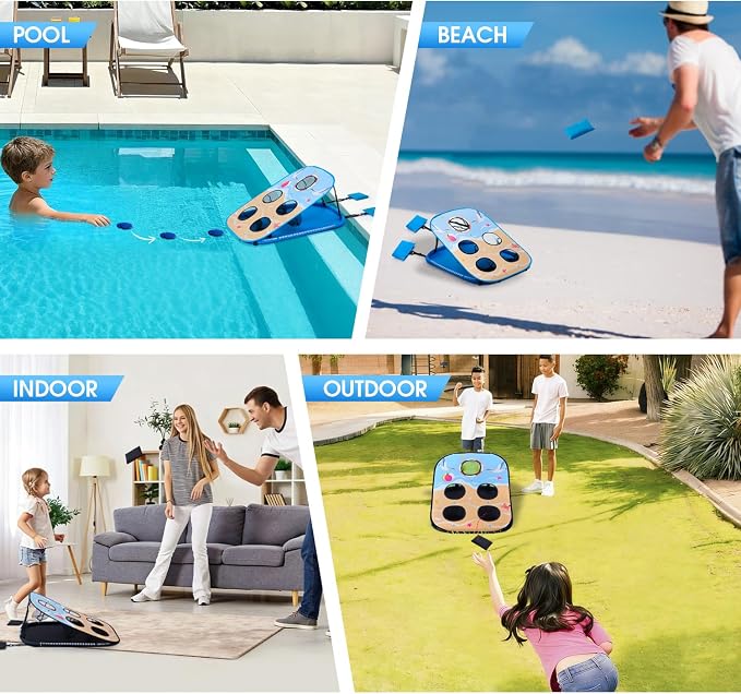 Pool Cornhole Board Set, Corn Hole Games Floating for Adults, 3ft x 2ft Cornhole Set Game Water and Land Dual-Use, Swimming Pool Toys for Family, Portable Beach/Lawn/Lake Toys