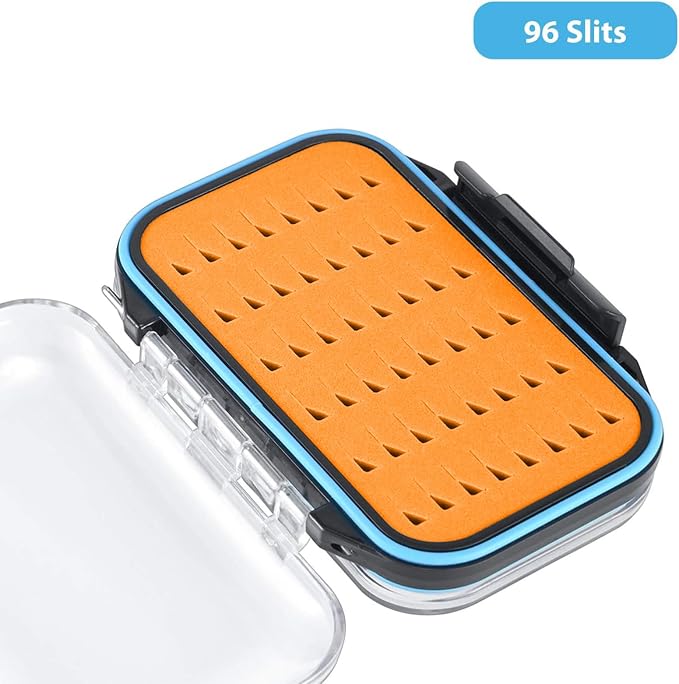 Gonex Fly Boxes for Fly Fishing Jig Boxes Two-Sided Waterproof Lightweight Fly Fishing Box Easy Grip Transparent Lid Fly Fishing Lures Box, 4.1"x 3.0"x 1.2", Orange