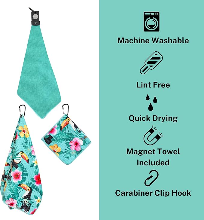 Magnetic Golf Towel for Golf Bags with Clip for Men & Women, Waffle Weave Microfiber Towel with Industrial Strength Clip Hook for Strong Hold to Golf Carts or Clubs, Set of 3