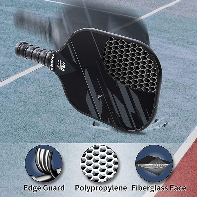 niupipo Pickleball Paddles Set of 2 or 4, USAPA Approved Fiberglass Pickleball Paddle Set with Balls and Bag, Polypropylene Honeycomb Core, Lightweight Pickleball Paddles for Beginners Men Women