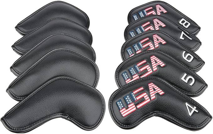 Black Leather USA Golf Club Iron Wedge Head Covers Fit All Brands