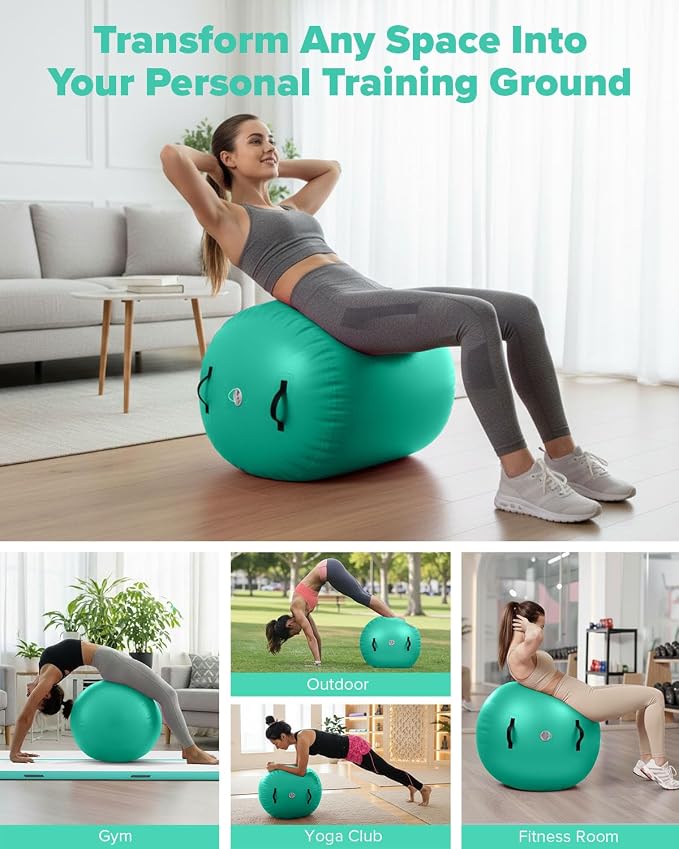Gymnastics Air Roller Air Barrel Inflatable Tumbling Mat Tumble Air Spot - Gymnastics Training Springboard - Round Inflatable Springboard with Pump for Yoga Training Cheerleading Home Use