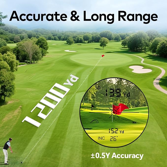 Golf Rangefinder with Slope and Magnetic, 1200/1500 Yards Range Finder Golf, 7X Magnification Flag Lock Vibration, Rechargeable Distance Measurement Device for Golfing Accessories