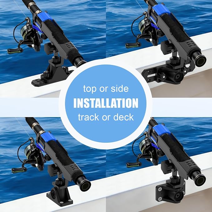 VEXPLO Fishing Rod Holders for Boat Kayak with Dual-Lock Bungee System, Ultra-Stable Dual T Bolt Base Fishing Pole Holders, Universal Top/Side Track & Deck Mount for Boats, Canoe & Kayaks