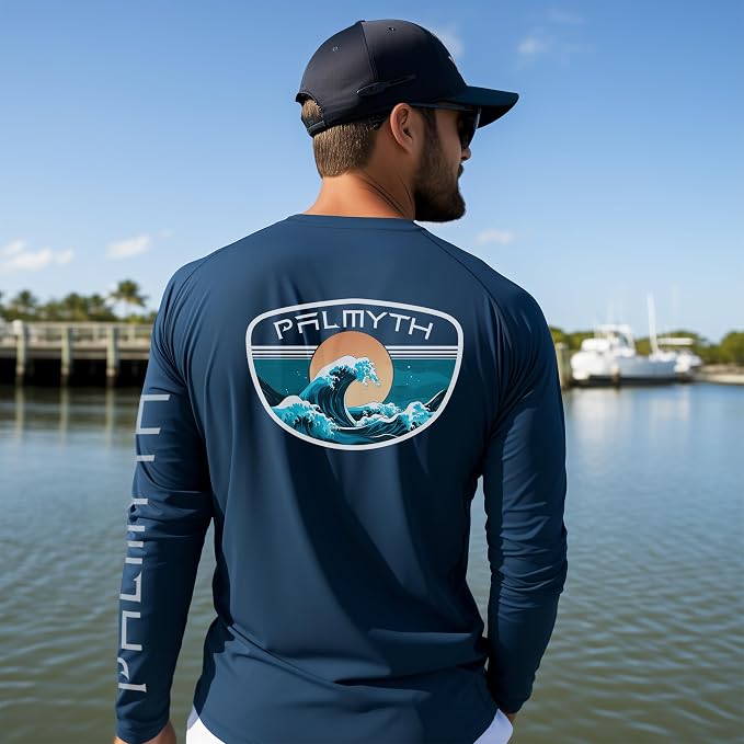 Palmyth Fishing Shirts for Men Long Sleeve UPF 50+ T Shirt Sun Protection | Quick Dry, Sun Protection, Myth-Cool Fabric, Fish Print, Moisture Wicking, Stretchy, Breathable, Fishing,Boating,Outdoor Wear
