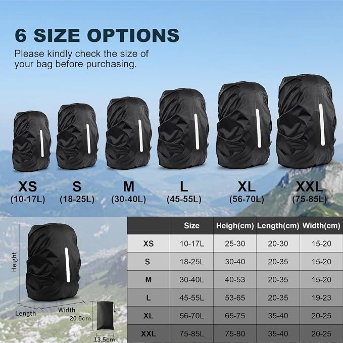 LAMA 2 Pack Waterproof Rain Cover for Backpack, Reflective Rucksack Rain Cover for Anti-Dust/Anti-Theft/Bicycling/Hiking/Camping/Traveling,XXL Size (for 75L-85L Backpack),2 Pcs Black