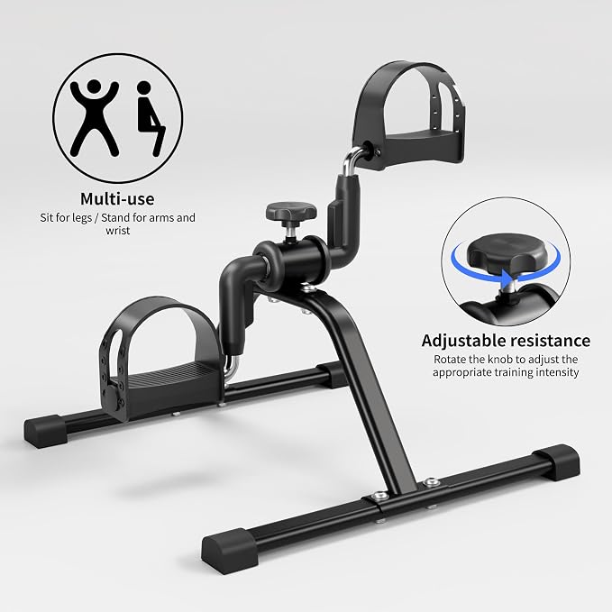 Pedal Exerciser Mini Stationary Cycle with Adjustable Resistance, Under Desk Bike for Home Exercise Equipment, Lightweight and Compact