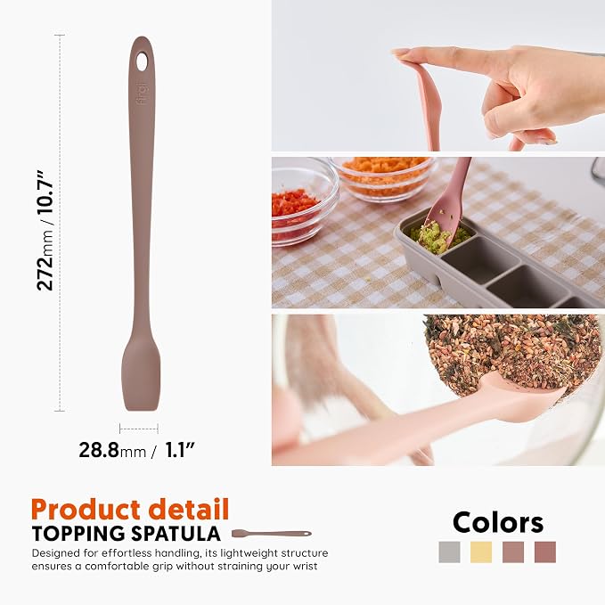 Platinum Silicone Topping Spatula for Cooking – BPA Free Heat Resistant Cooking Utensils for Non Stick Pans – One-Piece Spoonula for Baking, Mixing & More – Kitchen Scraper 10.7” Brown