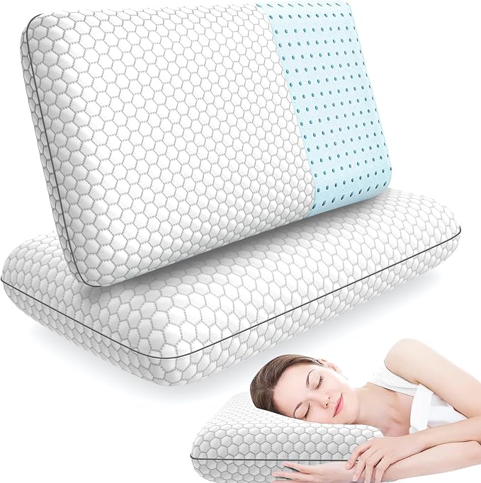 CushyOasis Memory Foam Pillows for Side, Back and Stomach Sleepers, Set of 2, Bed Pillow with Washable Cover and Breathable Mesh, Bed Pillow for Sleeping (Light Grey，Standard Size)