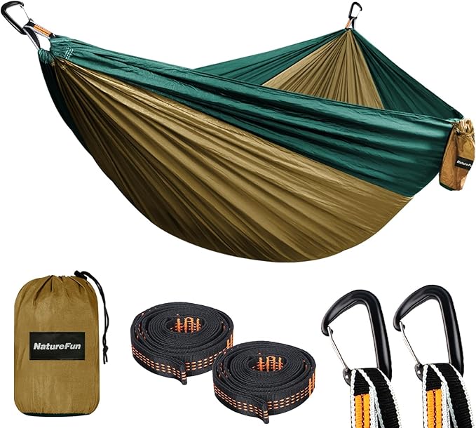 NATUREFUN Ultra-Light Travel Camping Hammock | 300kg Load Capacity,Breathable,Quick-Drying | 2 x Premium Carabiners,2 x Nylon Slings Included | Outdoor Indoor Garden