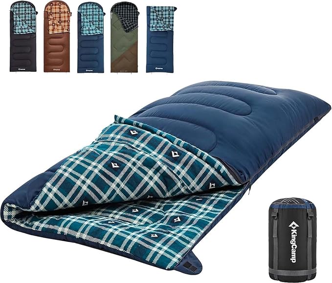 KingCamp Sleeping Bag for Adults, Cold Weather & Warm XL Big and Tall Flannel Sleeping Bags with Compression Sack Portable Waterproof Essentials Gear Accessories for Outdoor Camping