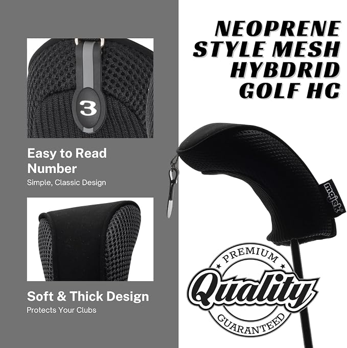Black All Hybrid Headcover Set 4 5 6 7 8 9 Pw Golf Club Covers Head Cover Neoprene Mesh Complete