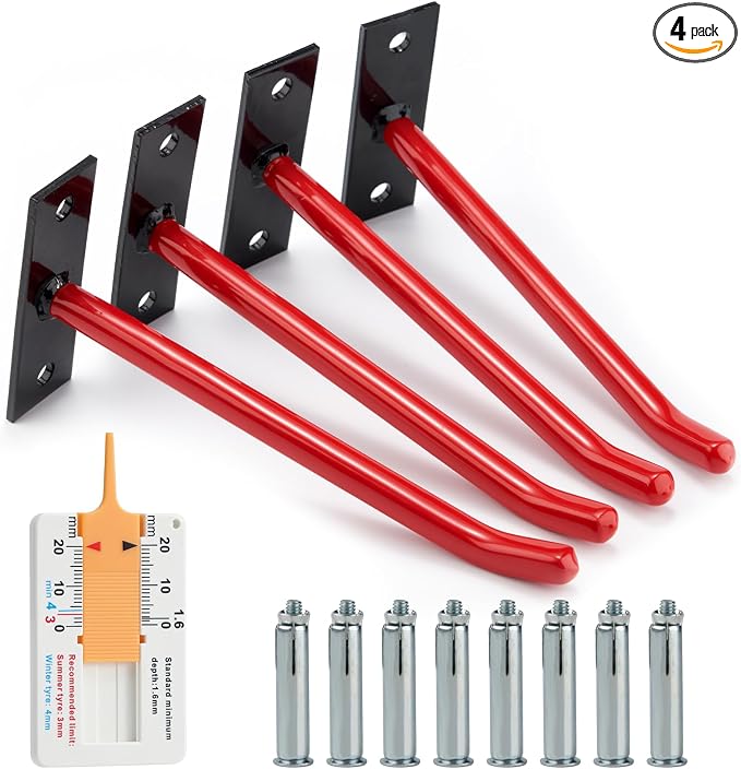 Sinoer 10-Inch Heavy Duty Steel Tire Rack Wall Mount (4-Pack) – Anti-Slip Garage Tires Hooks for Tire, Wheel, Ladder, Bike & Tool Storage – Garage Wall Mount Tire Wheel Storage Rack up to 110Lbs,Red