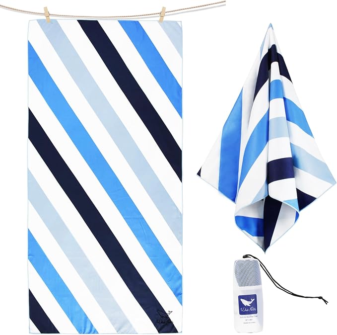Whale Flotilla Large Quick Dry Beach Towel (30"x60"), Microfiber Sand-Free Beach Towels, Super Absorbent Compact Pool Travel Accessories, Blue