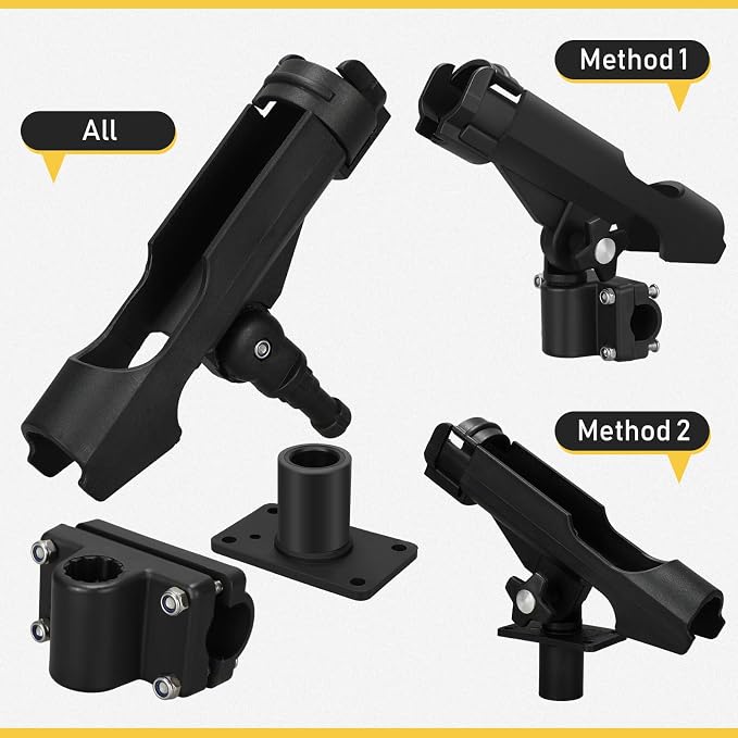Threlaco Fishing Rod Holder for Boat Adjustable Rod Racks with Side Mount Bulk Swivel Pole Holders for Boats with Combo Mount, Fishing Accessories, Black