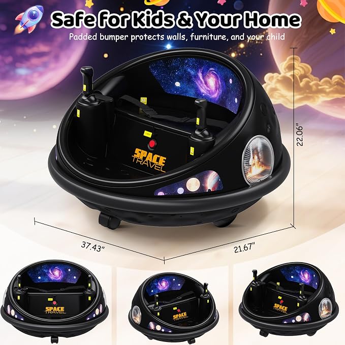 Electric Bumper Car with Remote Control, 360°Spinning Ride-on Vehicle, Rechargeable Indoor Outdoor Kid Car with LED Lights & Soft Bumper–Fun Gift (Black)