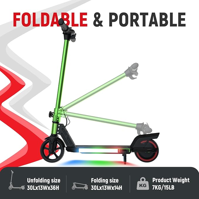 Foldable Electric Scooter for Kids, with Bright Front LED Lights,Shining Pedal, LED Display, Dual Brakes 150W Motor Kids Electric Scooter, UL2272 Certified