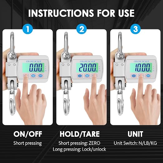 Digital Crane Scale Heavy Duty Hanging Scale- LCD Backlight, 1100lbs/500kg Max Capacity, High-Precision Sensor, Tare & Unit Switch Functions for Farm, Hunting, Warehouse & Construction