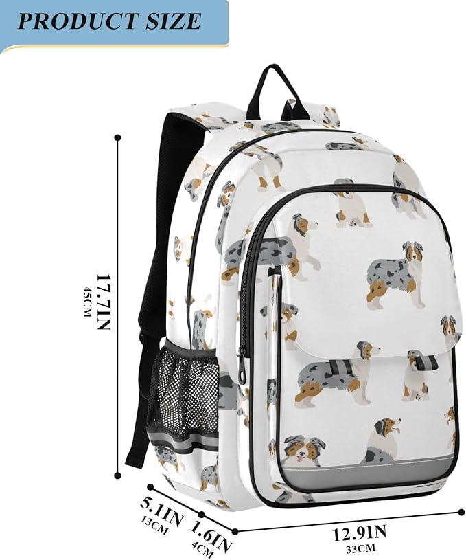 Fisyme Australian Shepherd Dog School Backpack Laptop Backpack Bags Bookbag Travel Casual Computer Notebooks Daypack