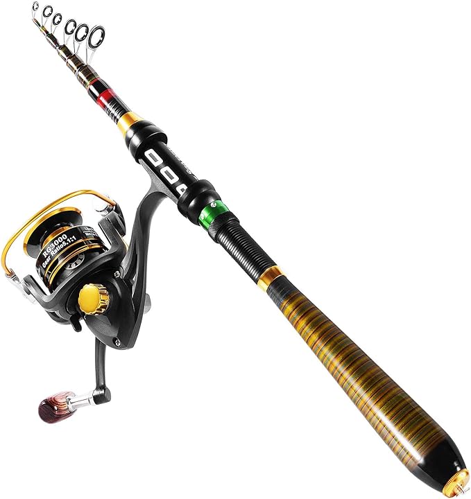 Milerong Fishing Rod and Reel Combo，Carbon Fiber Telescopic Fishing Pole with Stainless Steel Spinning Fishing Reel, Portable Travel Fishing Pole Combo for Youth Adults Beginner Saltwater Freshwater