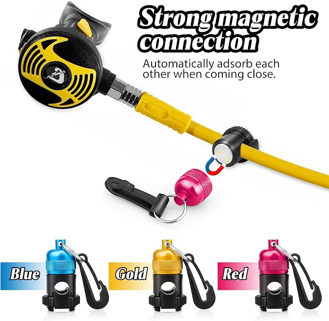 2PACK Scuba Regulator Hose Holder, Magnetic Adjustable Octopus Holder Octo Tank Retainer with Clip, Installs to Your BCD Easily!