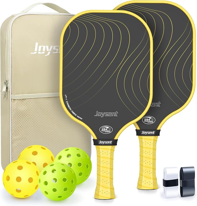 Pickleball Paddles Set, USAPA Approved Carbon Fiber Pickleball Set of 2 with Beginner Pickleball Rackets, Indoor Outdoor Pickle Balls for Adults Men Women, JT-1