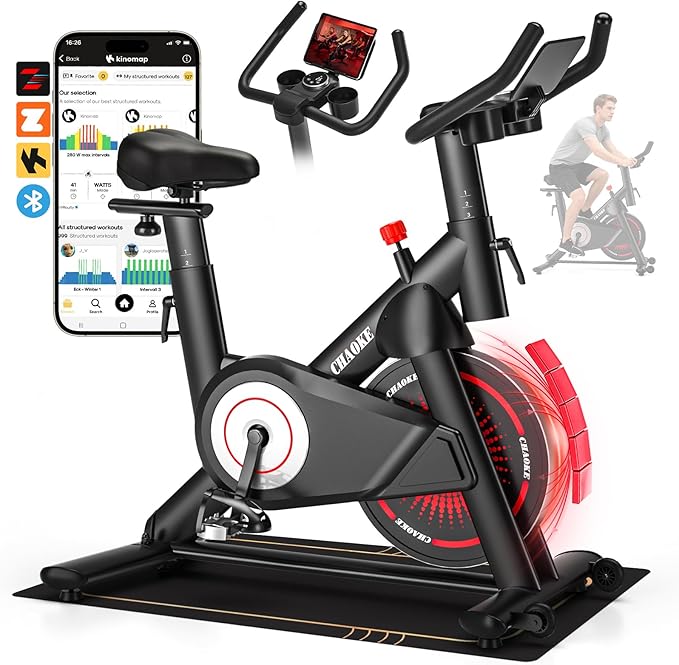 Exercise Bike, CHAOKE Quiet Adjustable Magnetic Resistance Stationary Bike for Home Cardio with App Compatible, 350LB Weight Capacity Indoor Cycling Bike with Comfortable Seat & Digital Display