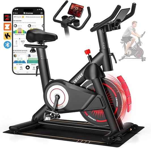 Exercise Bike, CHAOKE Quiet Adjustable Magnetic Resistance Stationary Bike for Home Cardio with App Compatible, 350LB Weight Capacity Indoor Cycling Bike with Comfortable Seat & Digital Display