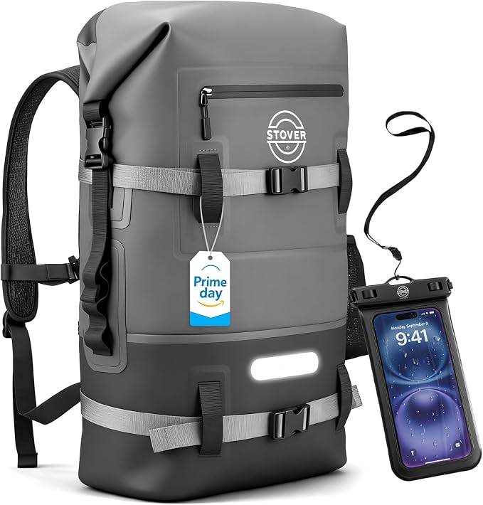 STOVER 5/10/25/30/40/55L Waterproof Dry Bag- Roll-Top Backpack w/Phone Case- Kayaking, Hiking, Camping, Boating- Men/Women