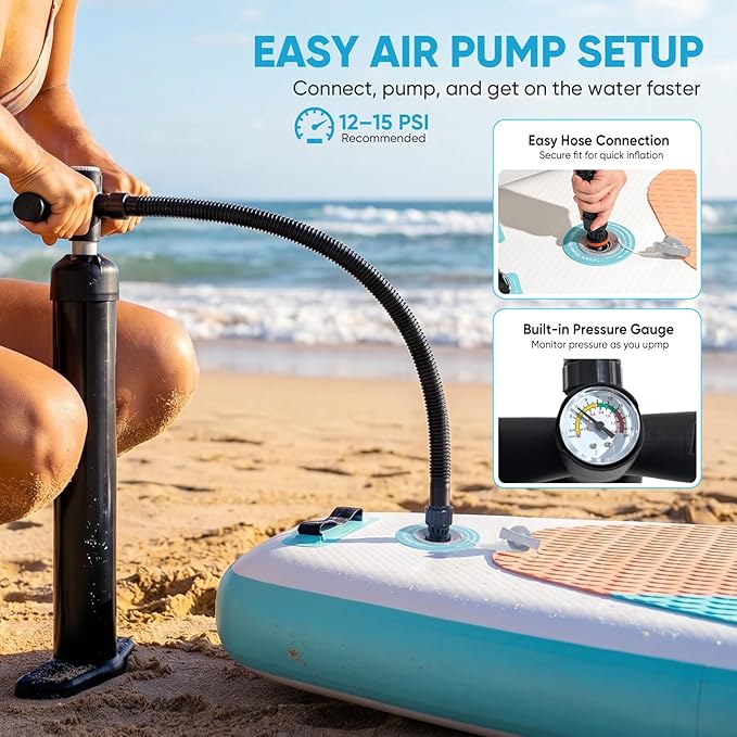 Inflatable Stand Up Paddle Board 10'6" x 33" x 6", 350 LBS Capacity Beginner-Friendly SUP Board with Paddle, Pump, Backpack, Leash, Waterproof Phone Bag and 3 Fins for Lake, Ocean or River Fun