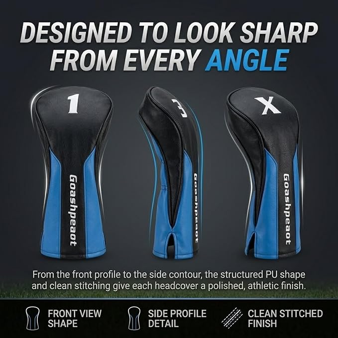Premium PU Leather Golf Head Covers, Golf Club Headcovers for Driver Fairway Wood Hybrid, Protective PU Leather Wood Covers with Number Tags and Soft Lining