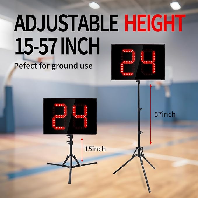 Basketball Shot Clock with Tripod & Remote Control - 98ft Range | LED Countdown Timer, 5-Level Brightness, Adjustable Buzzer, Battery or Plug-in, 12/24/25/30/35/40 Seconds for Coach & Referee