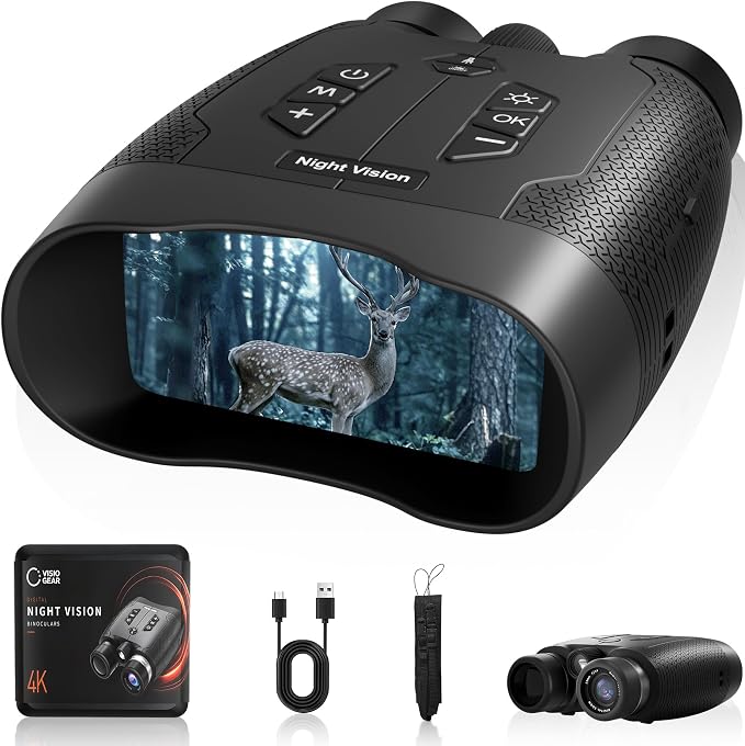 VisioGear Night Vision Goggles for Adults - 4K Night Vision Binoculars with AI Color Boost Mode, Photo & Video Recording, Rechargeable Battery for Wildlife Observation, Camping & Security
