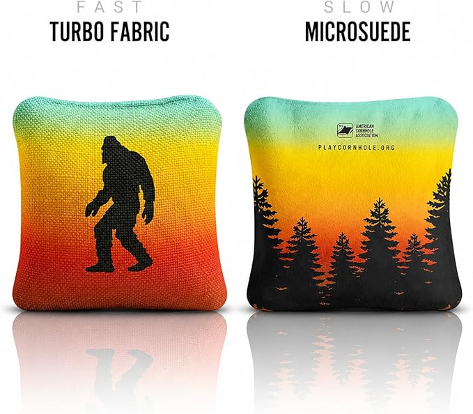 ACA Synergy Pro Professional Cornhole Bags Dual Sided Regulation 6x6 Set of 4 Retro Sasquatch