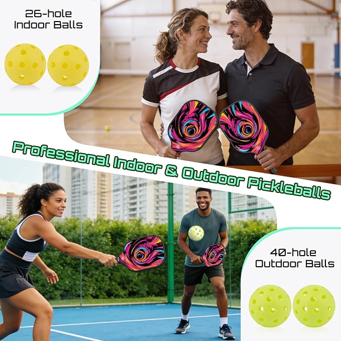 Pickleball Paddles Set, USAPA Approved Carbon Fiber Pickleball Set of 2 with Beginner Pickleball Rackets, Indoor Outdoor Pickle Balls for Adults Men Women, JT-1
