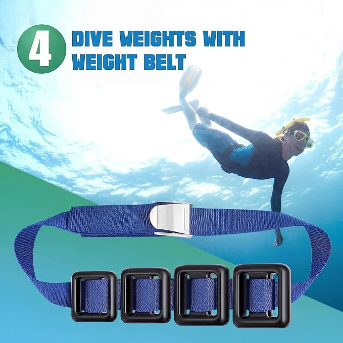 Tellegloww 4 Pcs Dive Weights Belt for Scuba Diving Coated Dive Weights Nylon Dive Belt with Metal Quick Release Buckle for Free Diving Spear Fishing